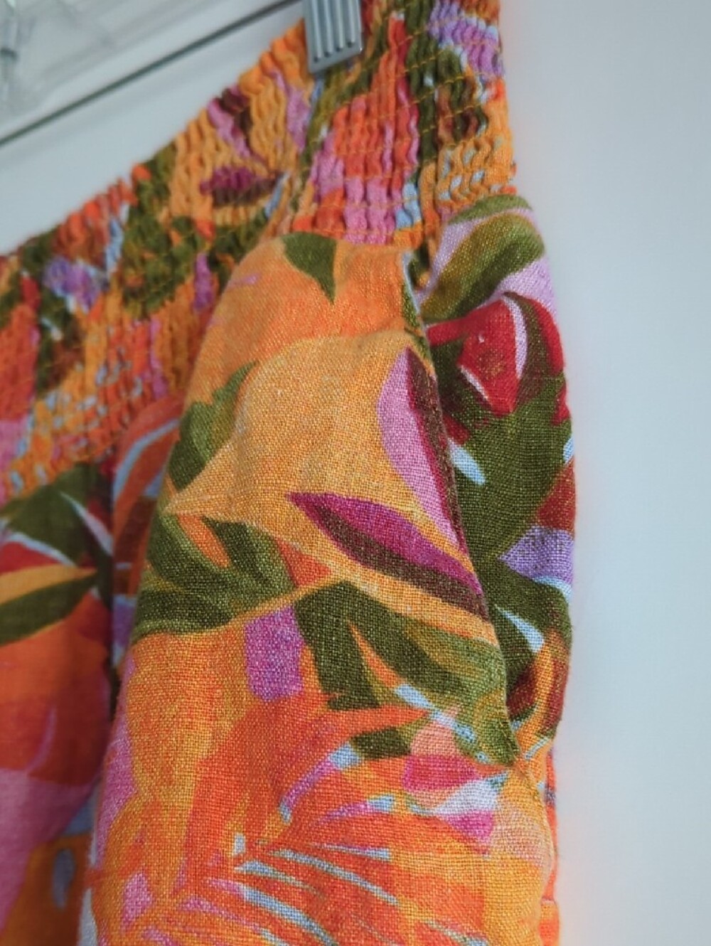 Like New Linen Pants Floral Smocked Stretch Waist Pockets! - Picture 9 of 11